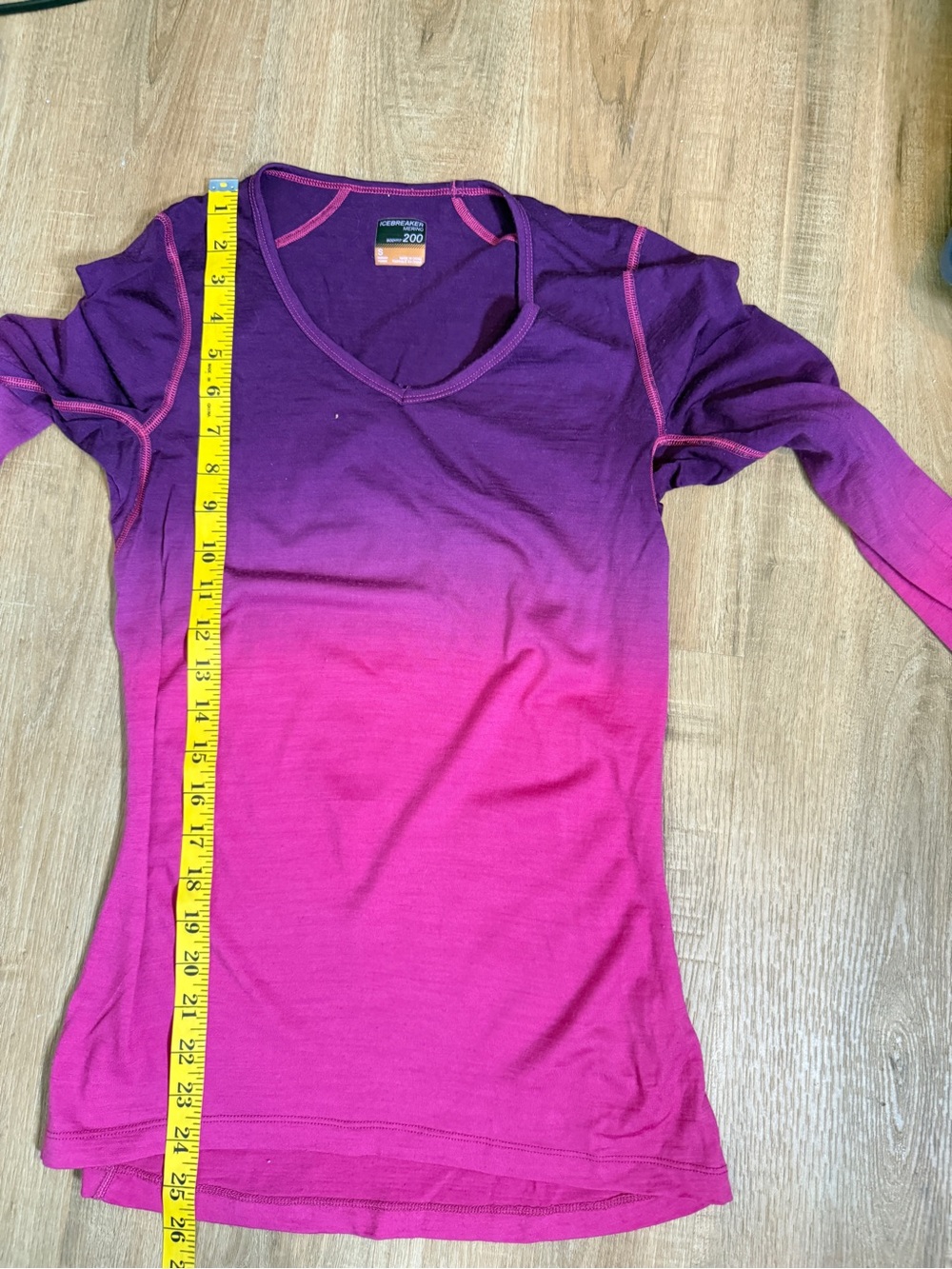 icebreaker Bodyfit 200 Merino Wool Long Sleeve Pink Ombre Baselayer Top S - Picture 6 of 7